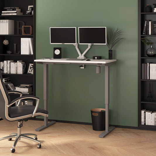 48 Twin Monitor Adjustable Desk in White/Gray